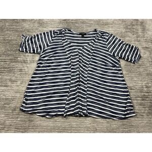 I.N Studio Top Womens 1X Blue Striped Short Sleeve Rayon Blend 3/4 Sleeve